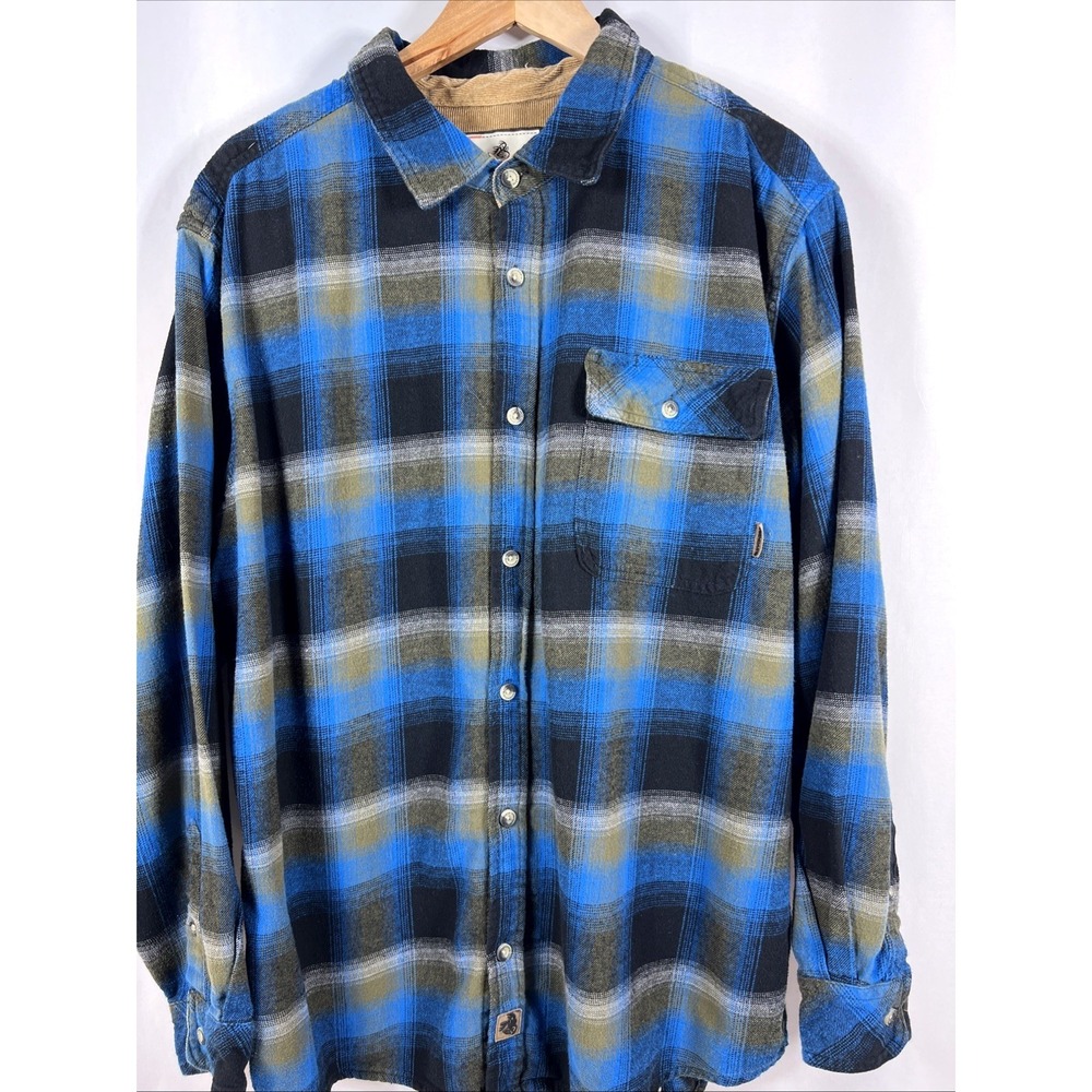 Legendary Whitetails Buck Camp Mens Blue Flannel Corduroy Contrast Shirt Size XL